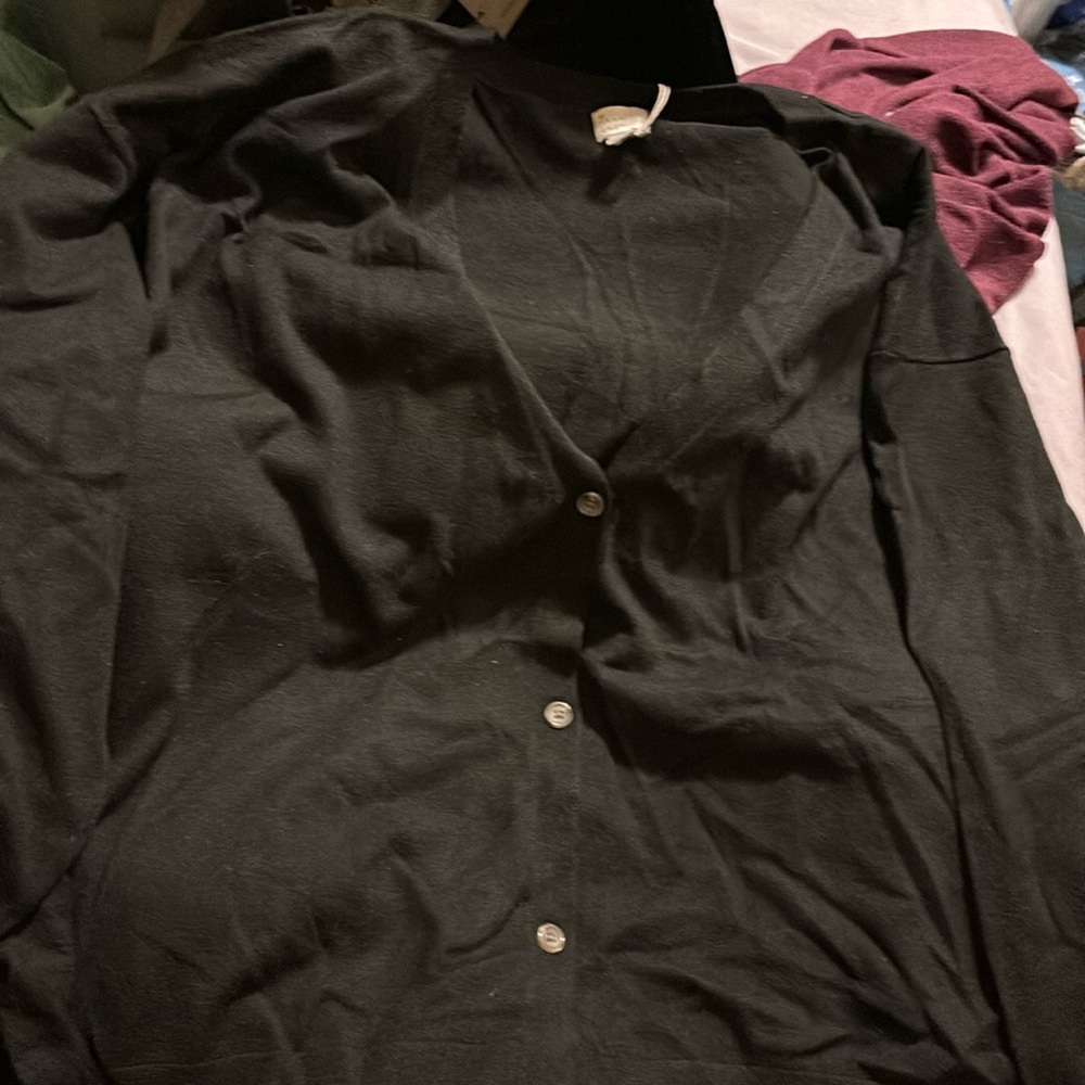 Black button up v neck sweater